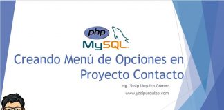 Creando Menú de Opciones en Contacto Creando Menu de Opciones en Proyecto Contacto